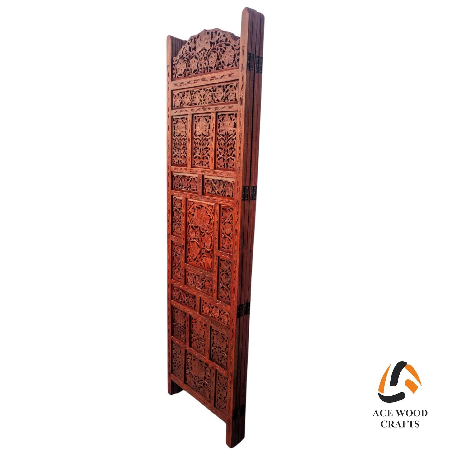 Folding wooden privacy screen for living room zigzag placement solid wood