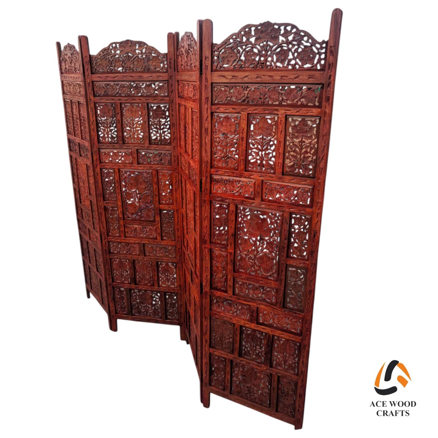 Intricate floral jali carving detail on sheesham wood double sided handicraft design