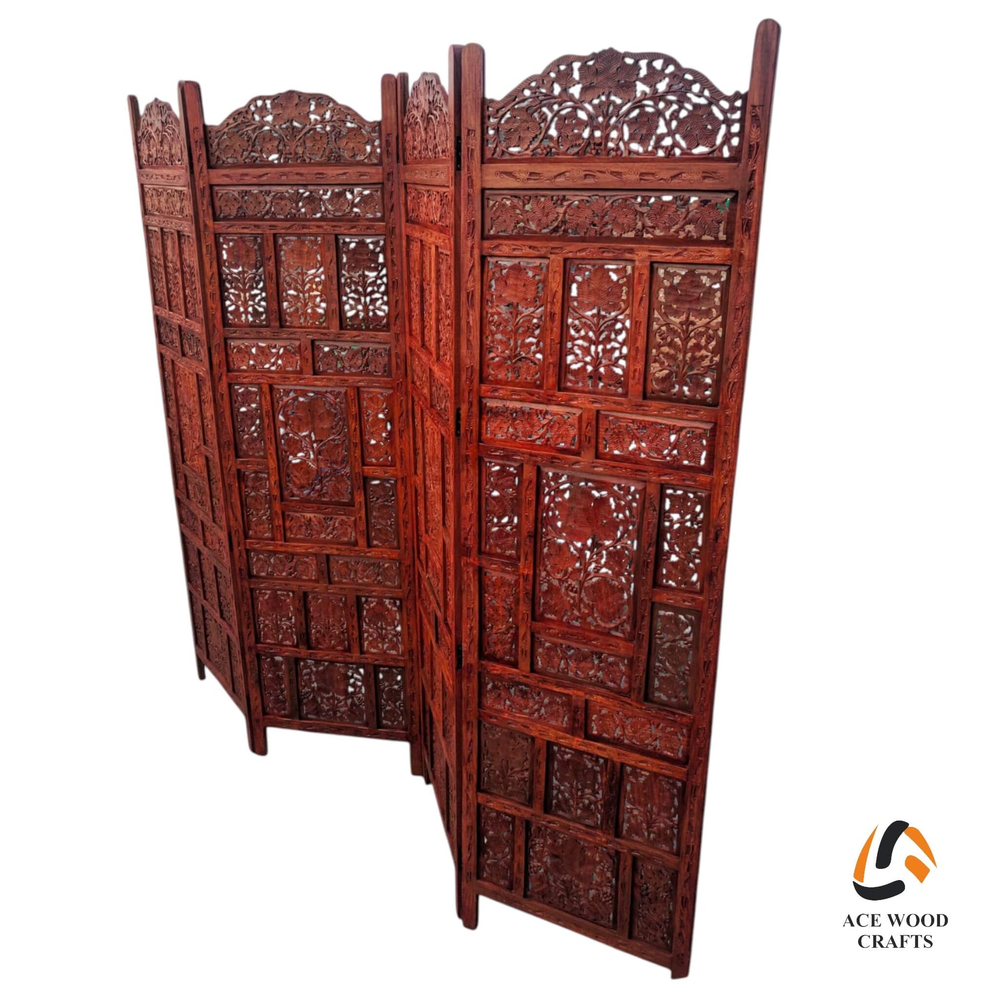 Intricate floral jali carving detail on sheesham wood double sided handicraft design