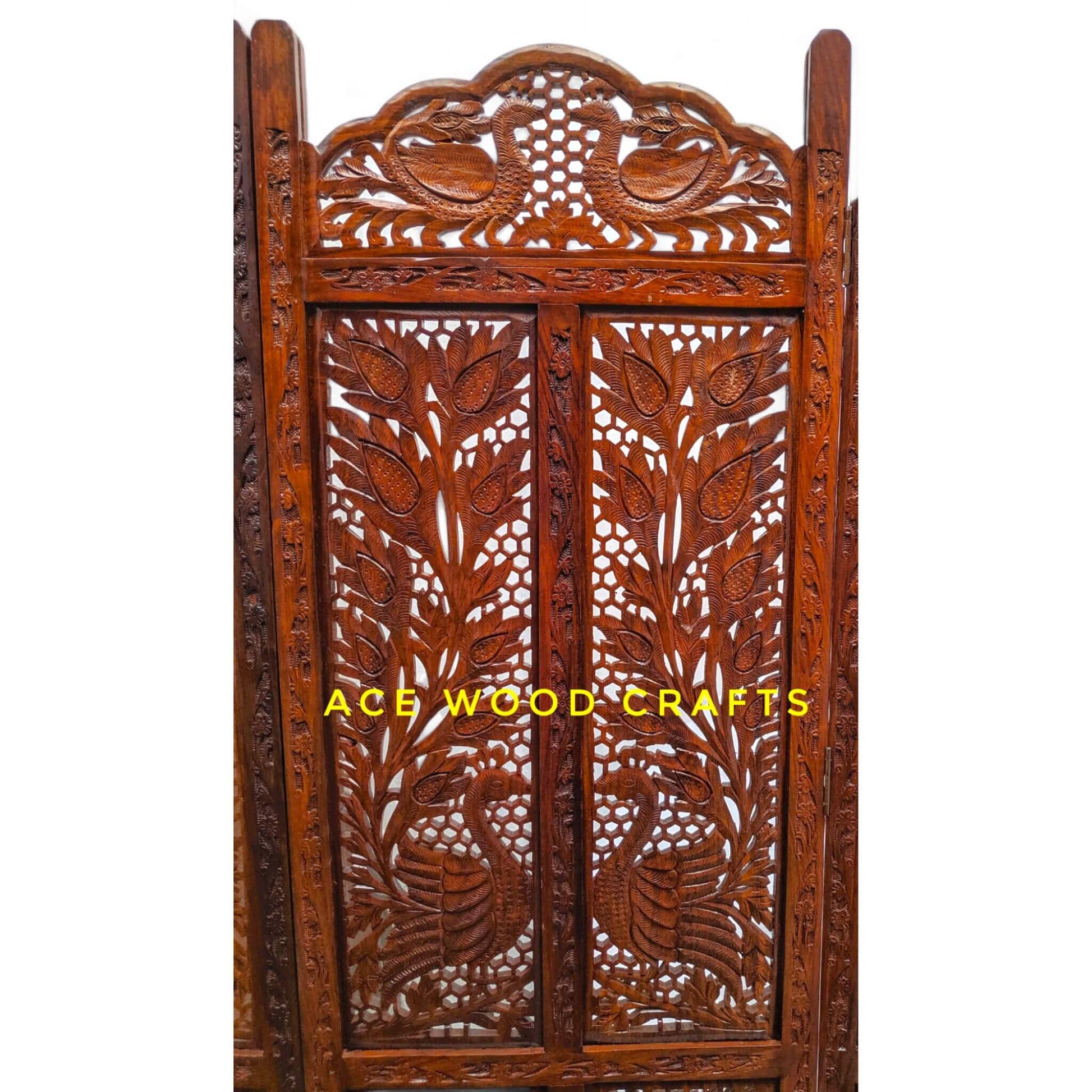 Full view of royal peacock design partition screen standing in a room