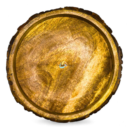 Front view of handcrafted Sheesham wood rectangular serving tray with cutout handles.