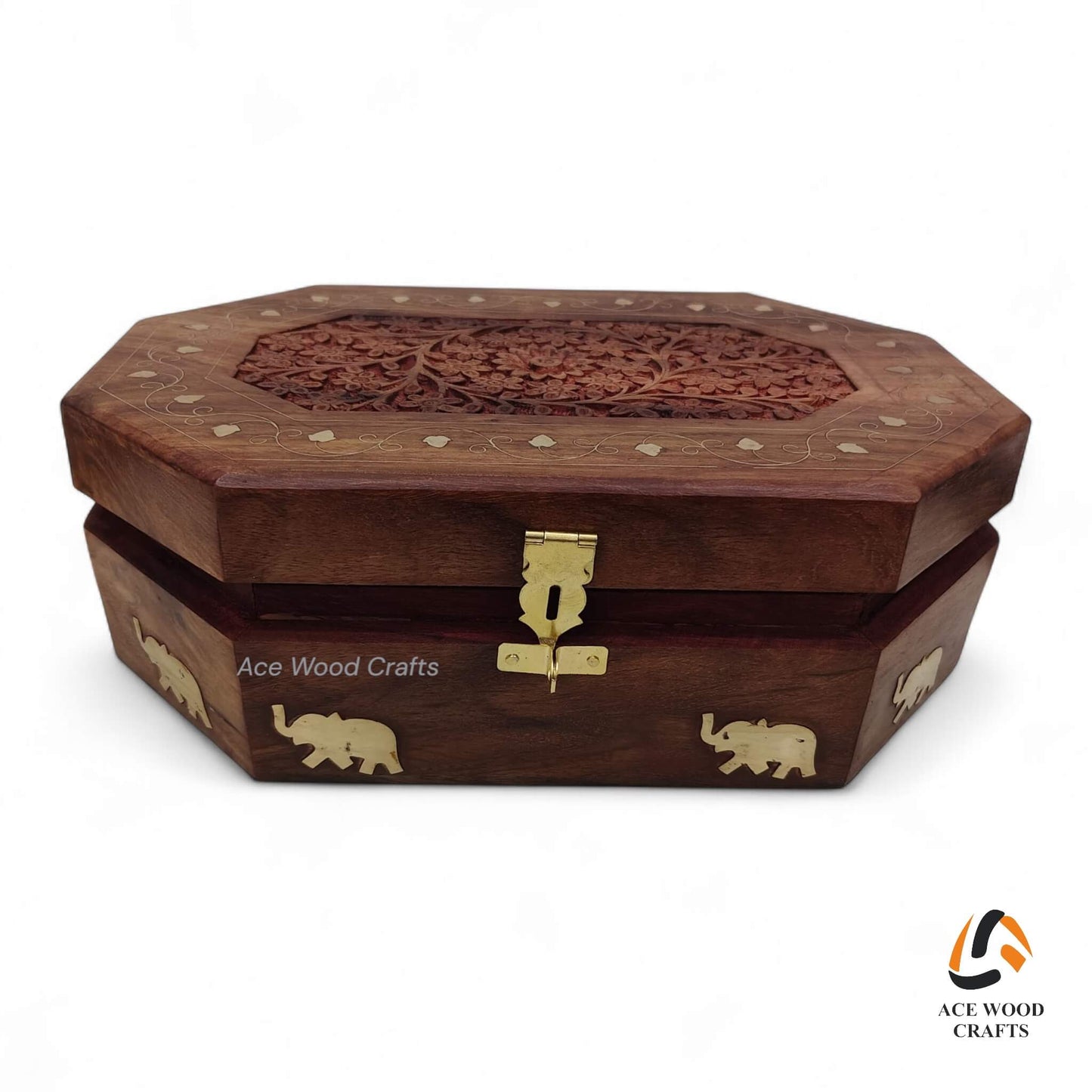 Interior view showing the removable upper tray with ring holder section.