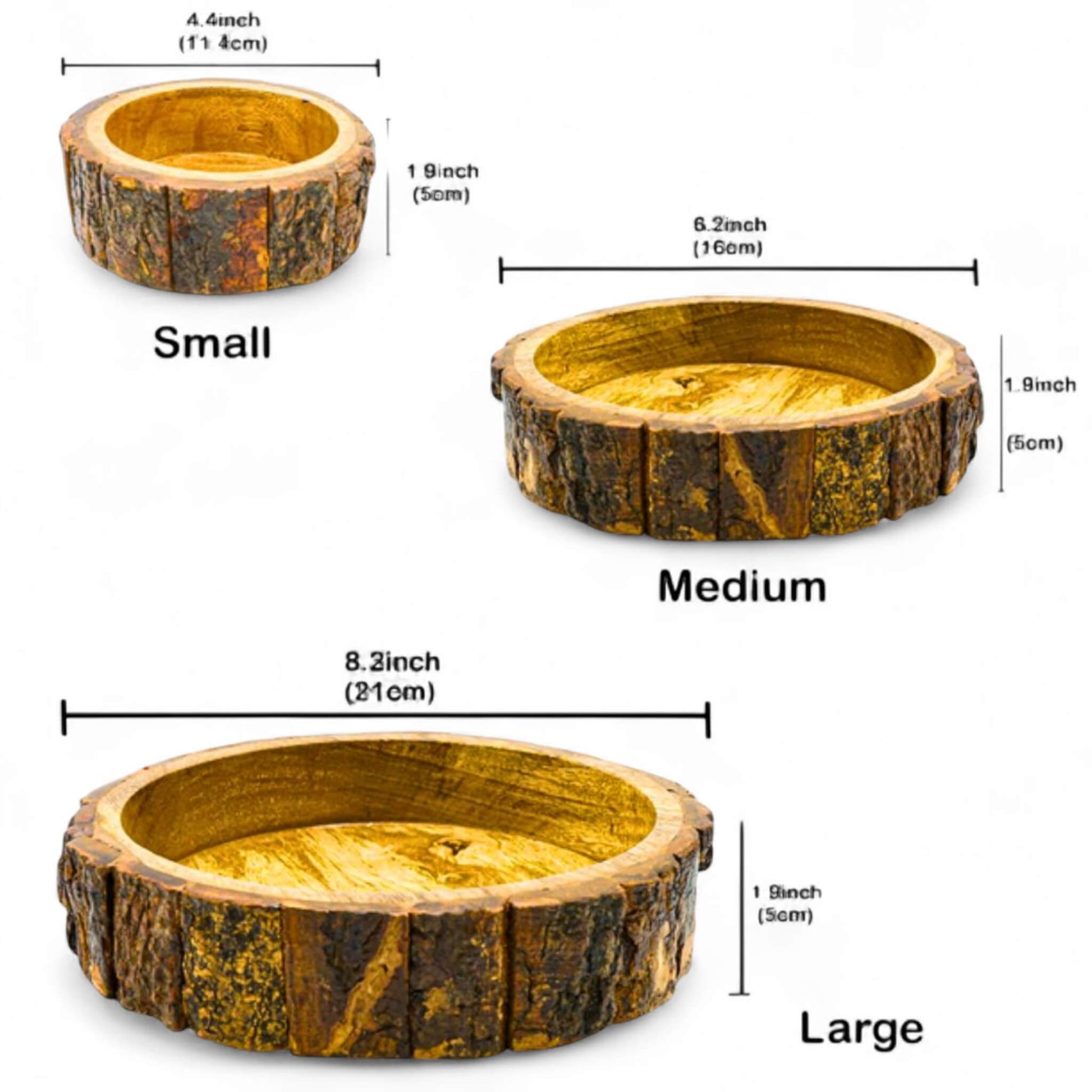 Size chart showing Small (4.4"), Medium (6.2"), and Large (8.2") dimensions.